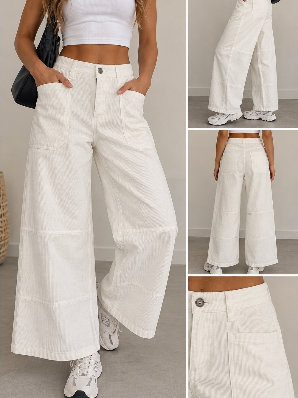Everlane White Corduroy Wide Leg Utility Pants Size 8